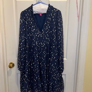EUC, Lilly Pulitzer, Spotless cocktail dress 100% silk. Navy and gold.